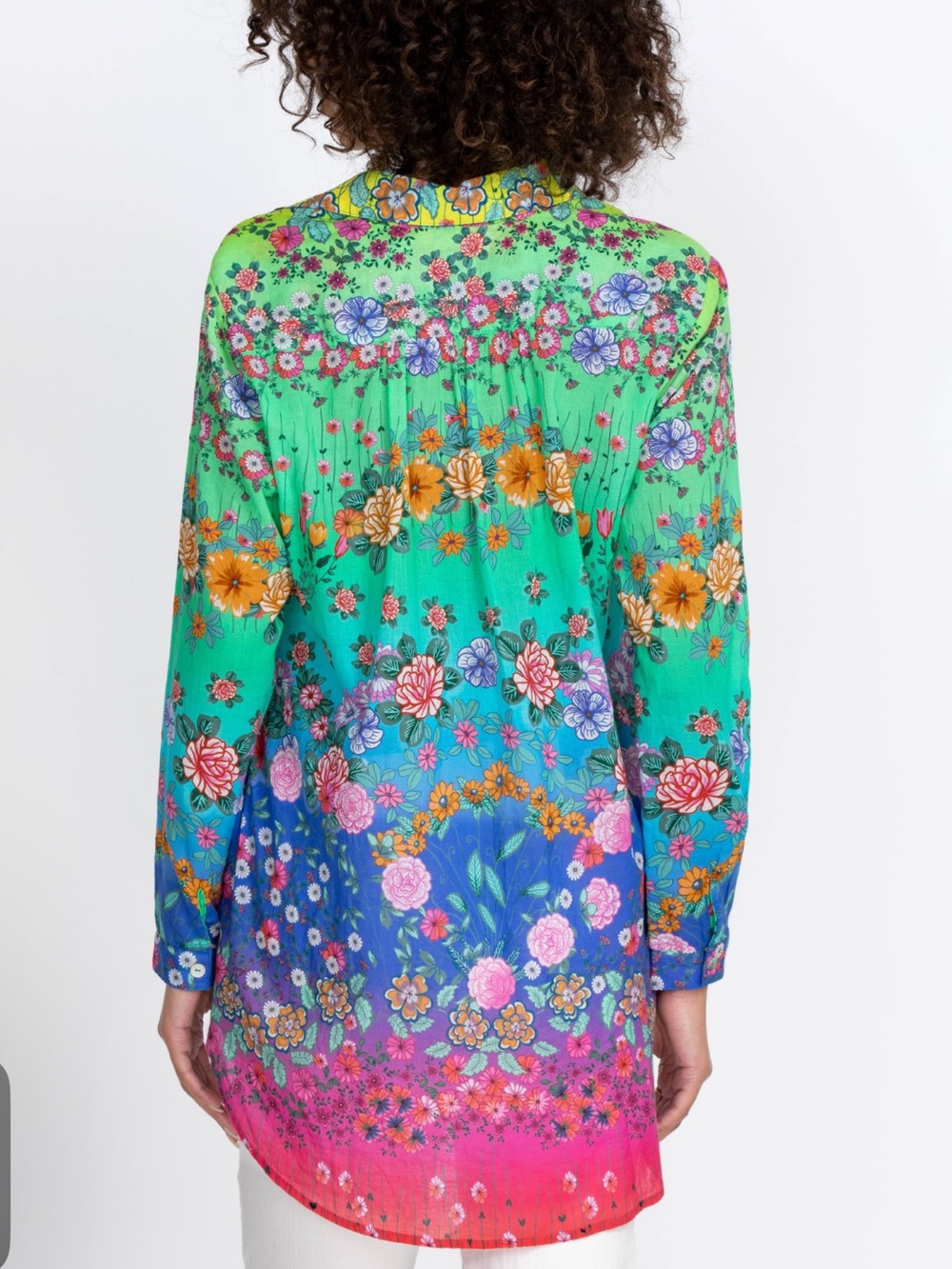 Johnny Was colorful floral button down shirt Rainbow Field Henley Popover tunic - Picture 2 of 10